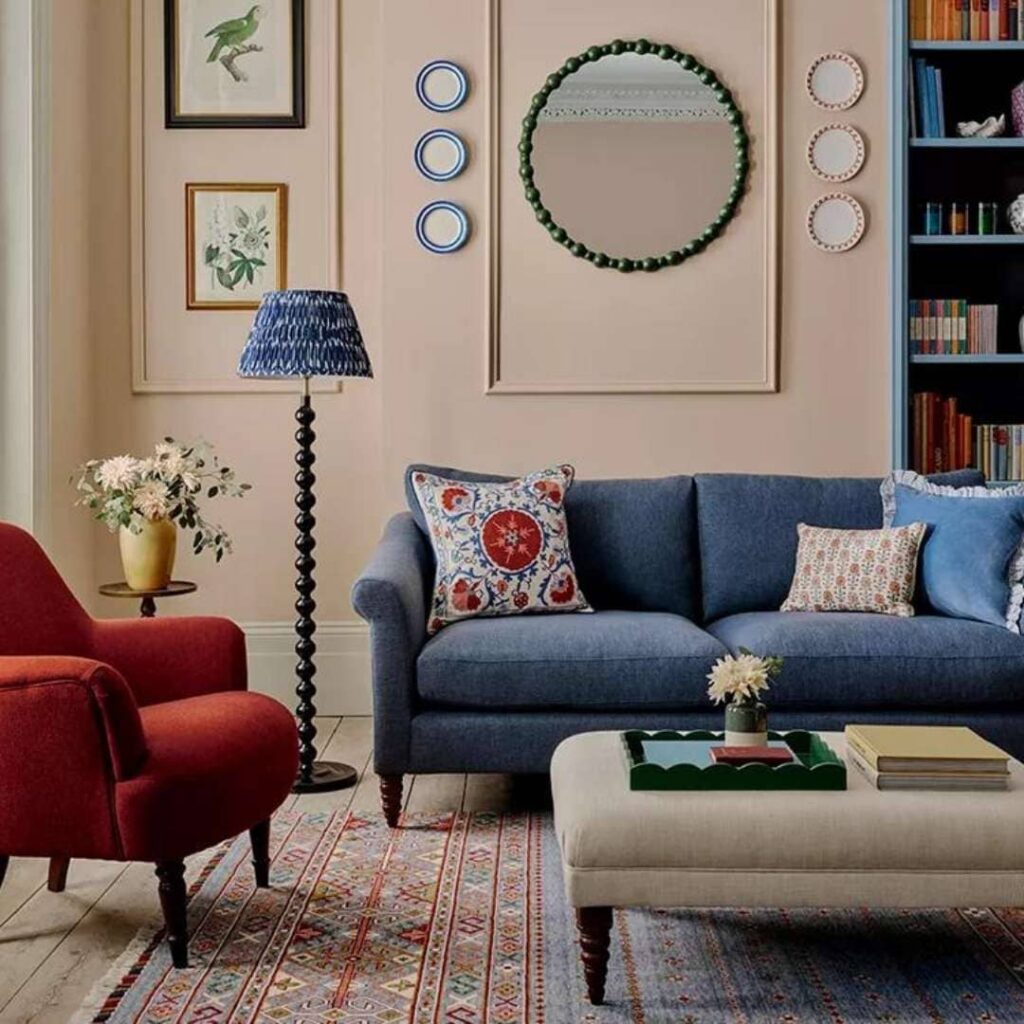 Transform your furniture with expert upholstery repair – vibrant sofa in a beautifully updated living room.