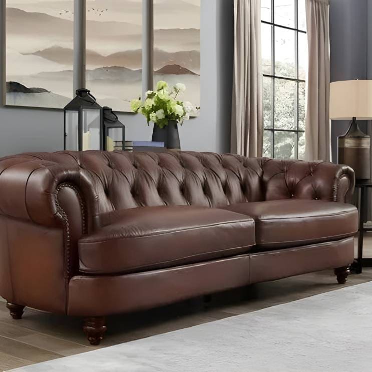 Expert leather repair services in Adelaide – beautifully restored leather couch with a smooth finish.