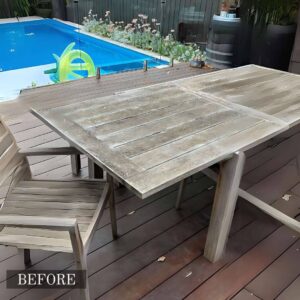 Restored timber outdoor dining set in Adelaide backyard – refinished for a fresh and modern look.