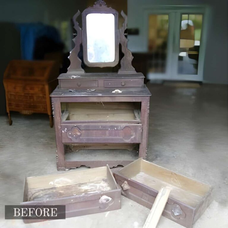 Vintage desk repair in Adelaide, featuring a malfunctioning drawer track fixed and functioning smoothly after restoration.