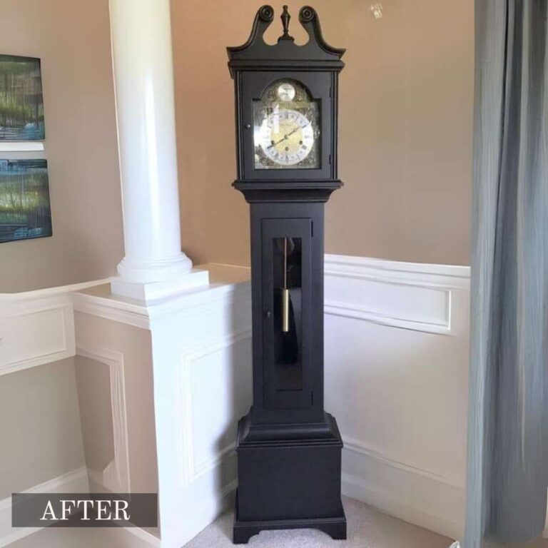 Grandfather clock restoration in Adelaide, displaying a broken clock fully repaired and restored to working order.