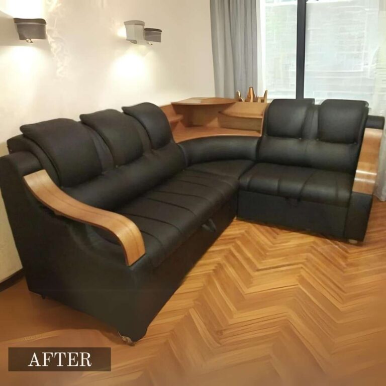 Leather armchair repair in Adelaide, showcasing cracked leather repaired and smoothed out for a restored shine.