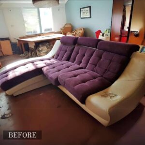 Leather recliner repair in Adelaide, showing deep scratches restored to smooth, flawless leather.