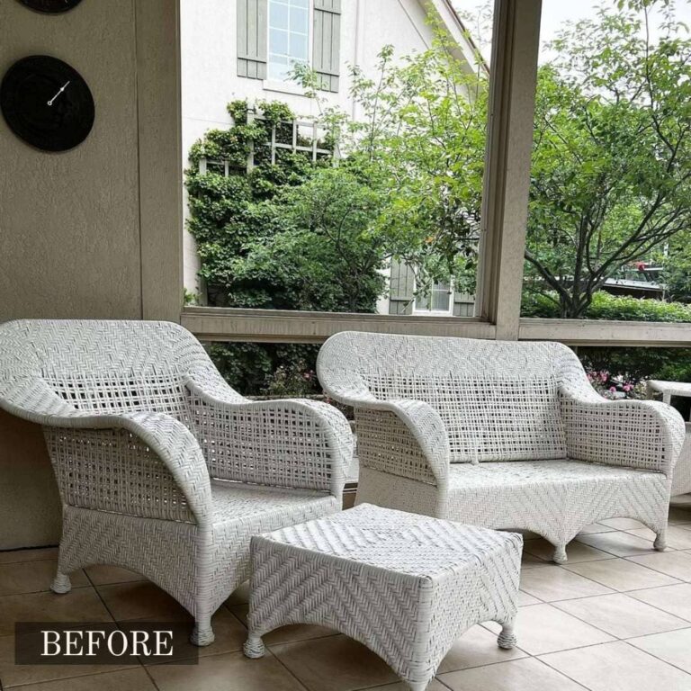 Outdoor furniture cushion replacement – before and after images of newly replaced cushions.