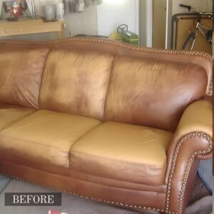 Leather sofa cushion color restoration in Adelaide, featuring faded cushions restored to their original rich tone.