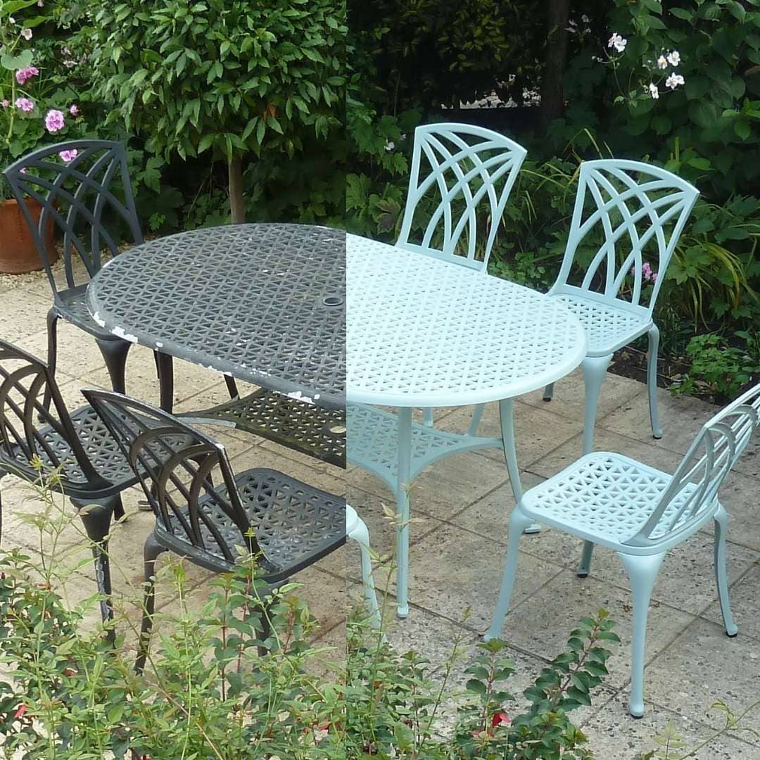 Refinished iron garden furniture – complete restoration for a vintage Adelaide home patio.