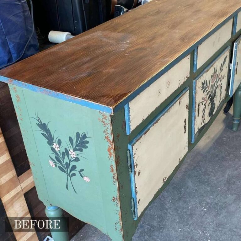 Antique display cabinet restoration in Adelaide, showing structural damage and faded wood fully restored to its former glory.