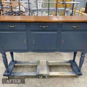 Antique display cabinet restoration in Adelaide, showing structural damage and faded wood fully restored to its former glory.